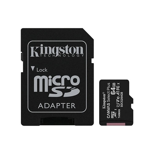 Карта памяти Kingston MicroSD 64Gb Class 10 (с адаптером)