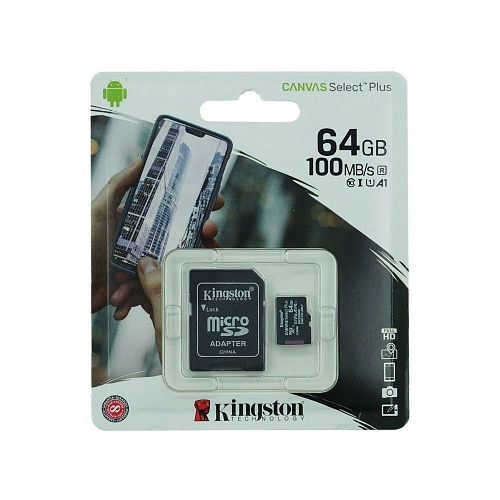 Карта памяти Kingston MicroSD 64Gb Class 10 (с адаптером)